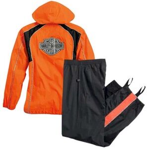 Harley-Davidson Hi-Vis Orange & Black Apparel Set Full Rain Gear Reflective Med